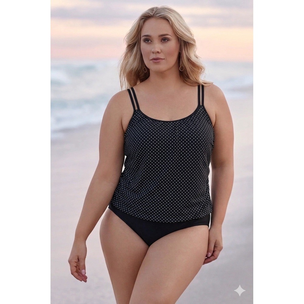 Miraclesuit One Piece Swimsuit Black White Polkadots Tummy‎ Control Women's 16